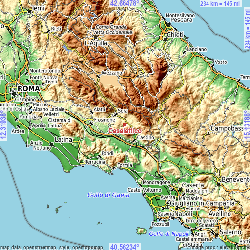 Topographic map of Casalattico