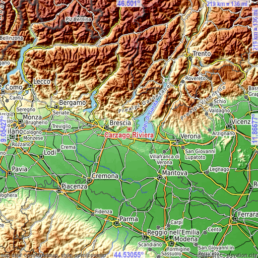 Topographic map of Carzago Riviera