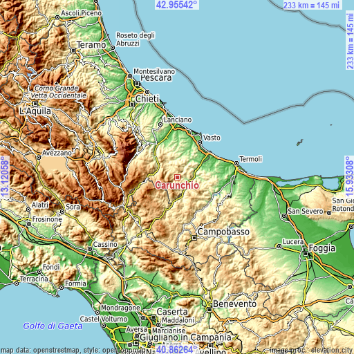 Topographic map of Carunchio