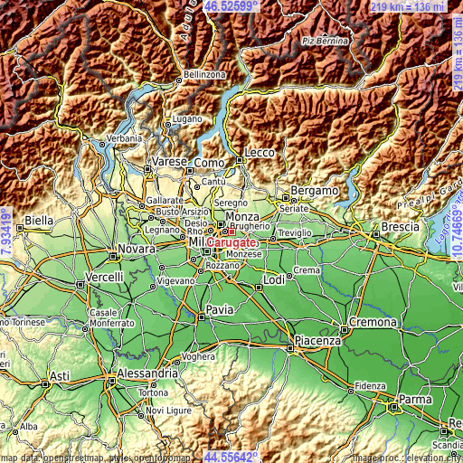 Topographic map of Carugate