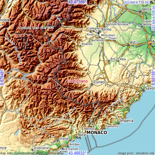 Topographic map of Cartignano