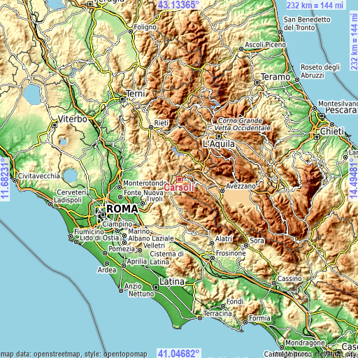 Topographic map of Carsoli