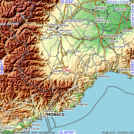 Topographic map of Carrù