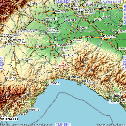 Topographic map of Carrosio