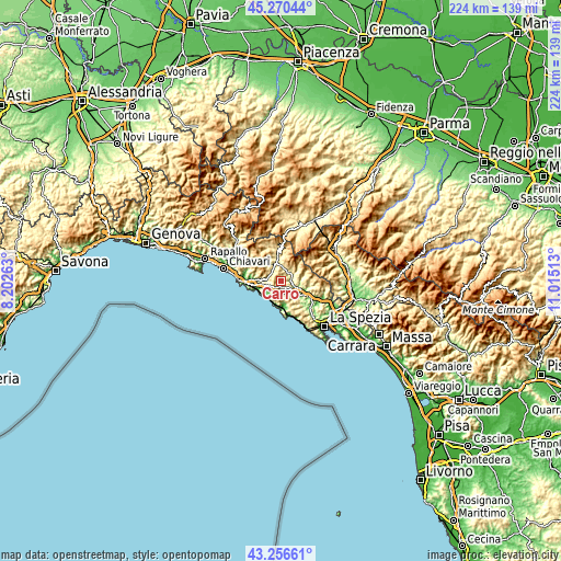 Topographic map of Carro