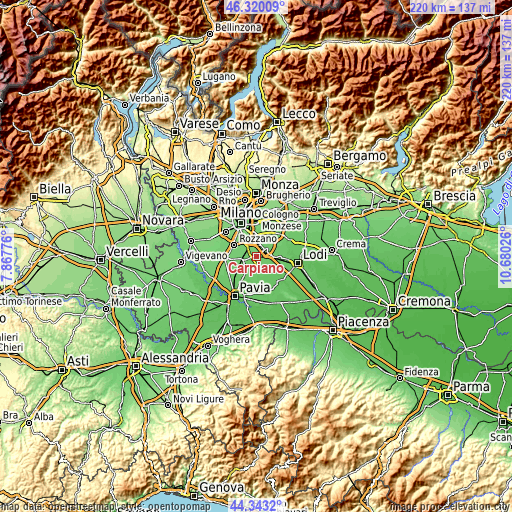 Topographic map of Carpiano