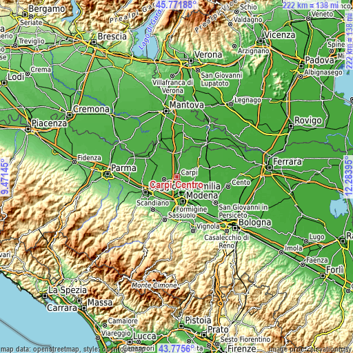 Topographic map of Carpi Centro