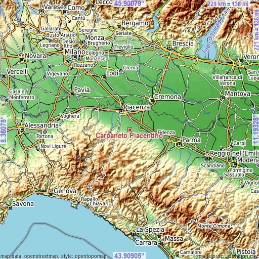 Topographic map of Carpaneto Piacentino