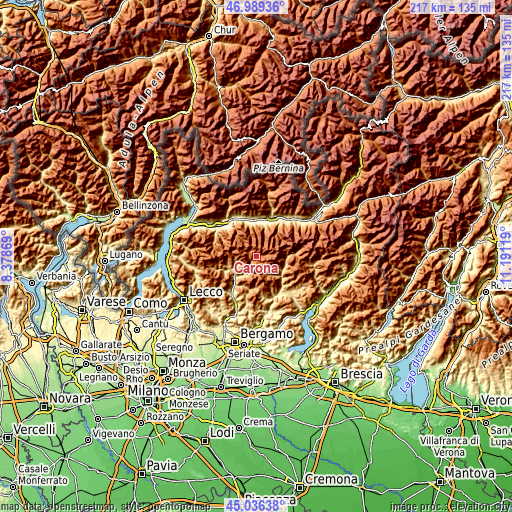 Topographic map of Carona