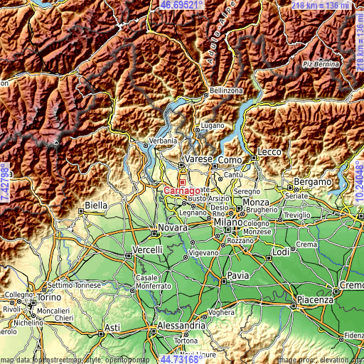 Topographic map of Carnago