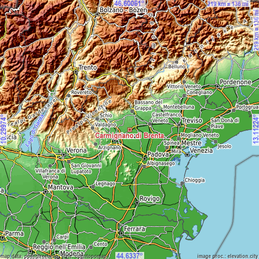 Topographic map of Carmignano di Brenta