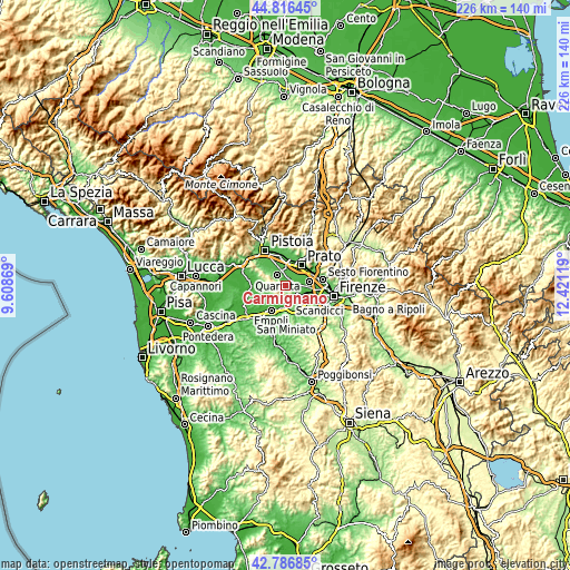 Topographic map of Carmignano