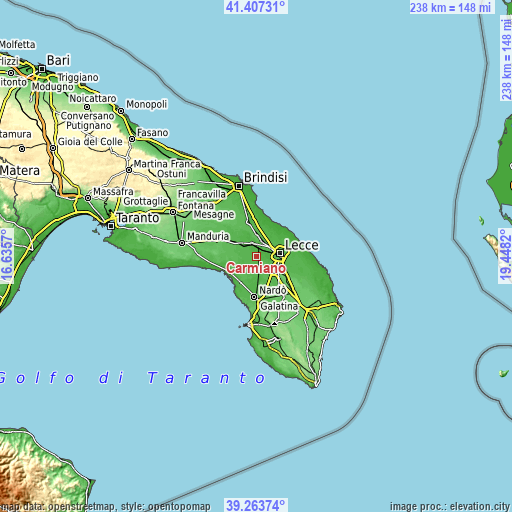 Topographic map of Carmiano