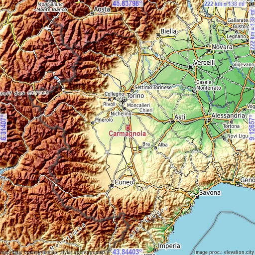 Topographic map of Carmagnola