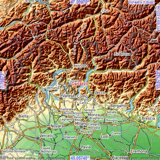 Topographic map of Carlazzo