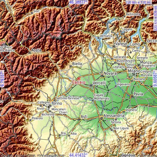 Topographic map of Carisio