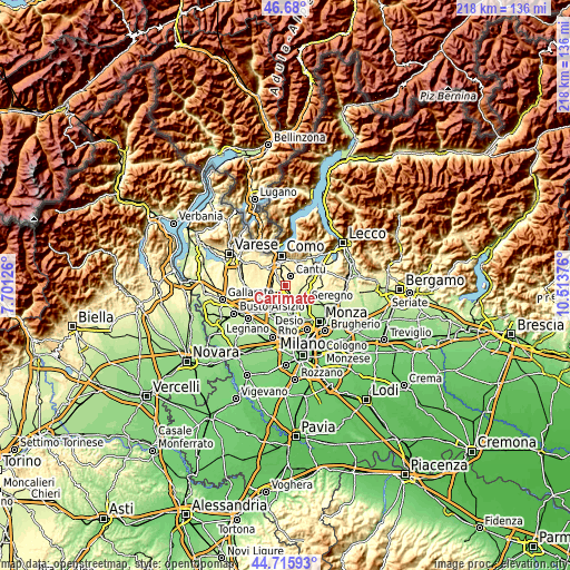 Topographic map of Carimate