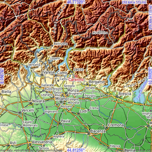 Topographic map of Carenno