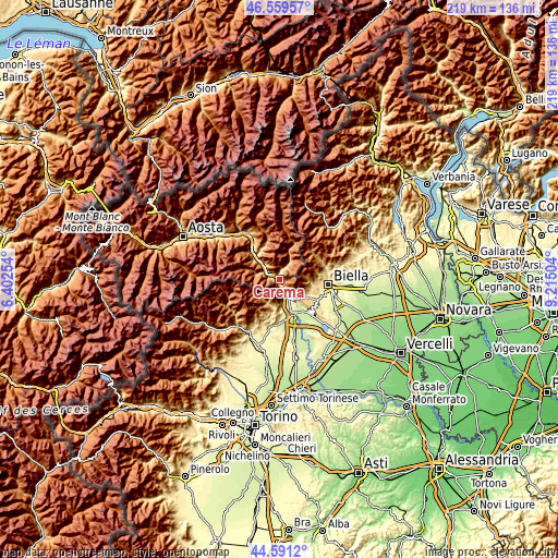 Topographic map of Carema