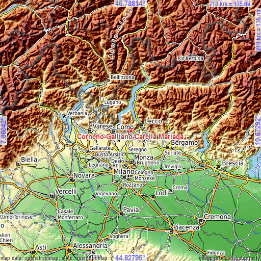 Topographic map of Corneno-Galliano-Carella Mariaga