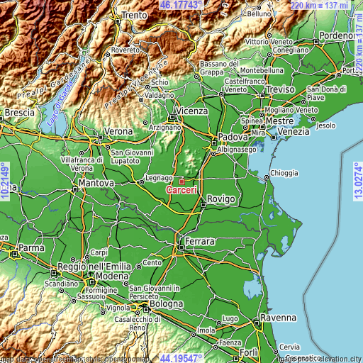 Topographic map of Carceri