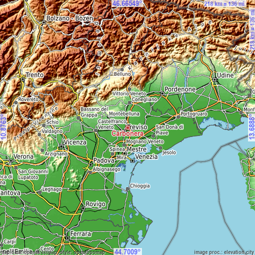 Topographic map of Carbonera