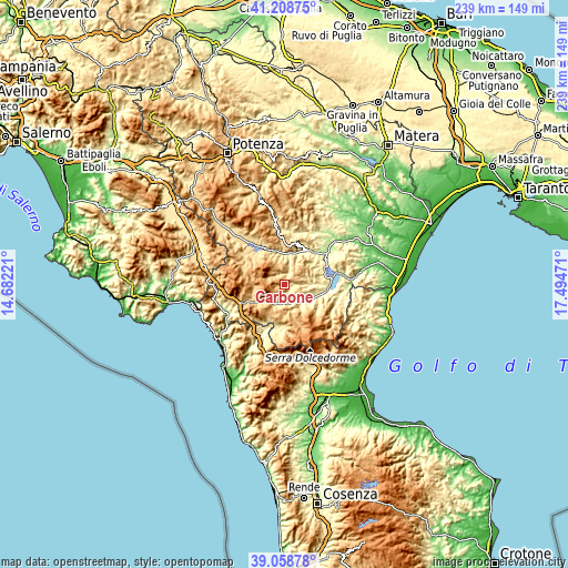 Topographic map of Carbone