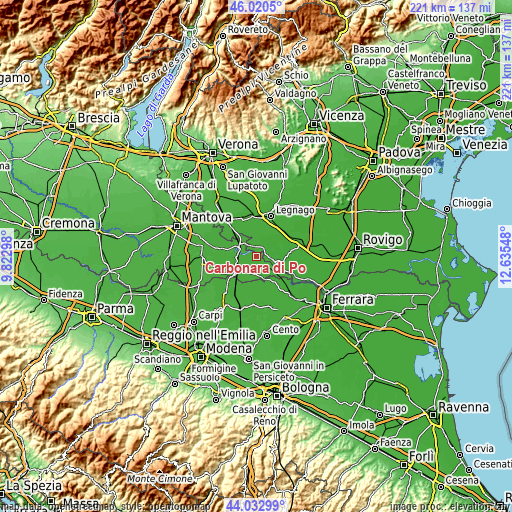 Topographic map of Carbonara di Po