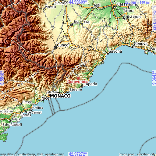 Topographic map of Caravonica