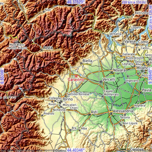 Topographic map of Caravino