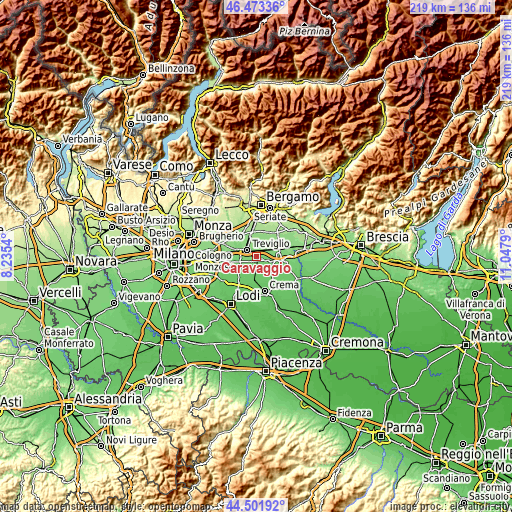 Topographic map of Caravaggio