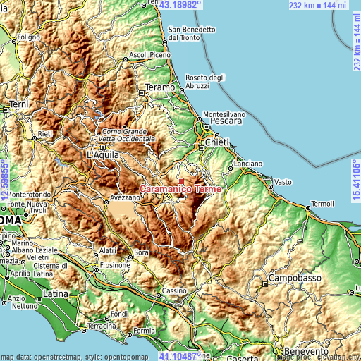 Topographic map of Caramanico Terme