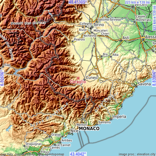 Topographic map of Caraglio