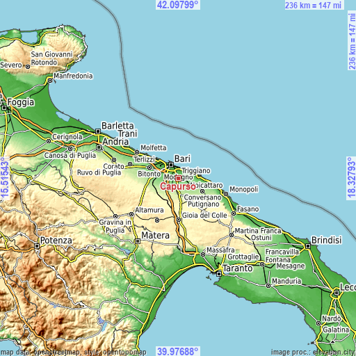 Topographic map of Capurso