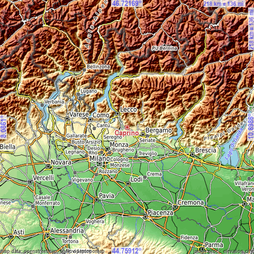 Topographic map of Caprino