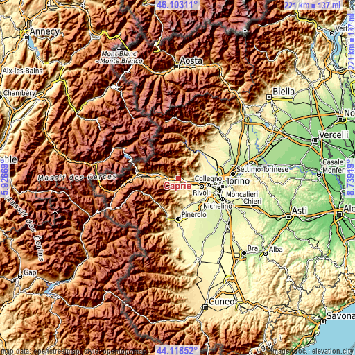 Topographic map of Caprie