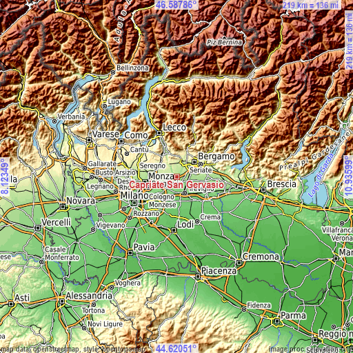 Topographic map of Capriate San Gervasio