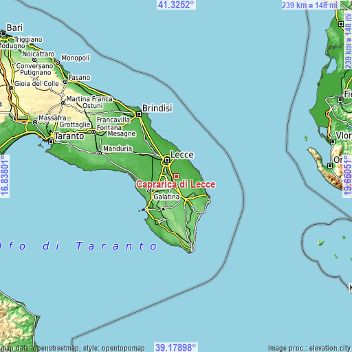 Topographic map of Caprarica di Lecce