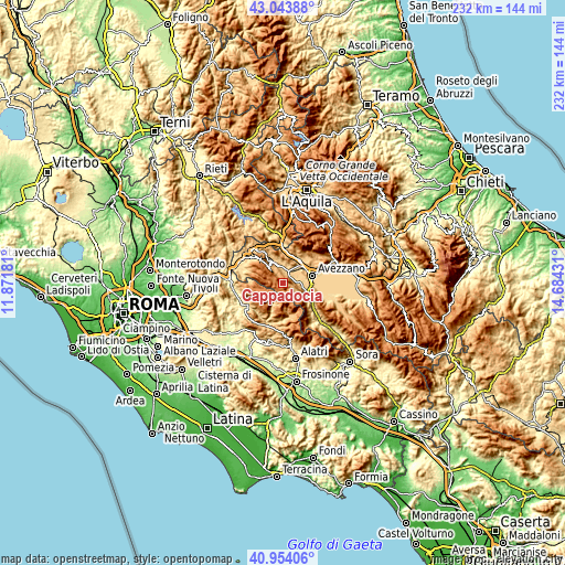 Topographic map of Cappadocia