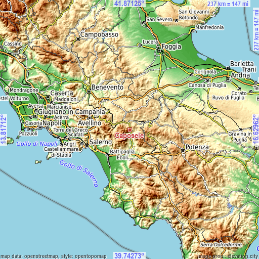 Topographic map of Caposele