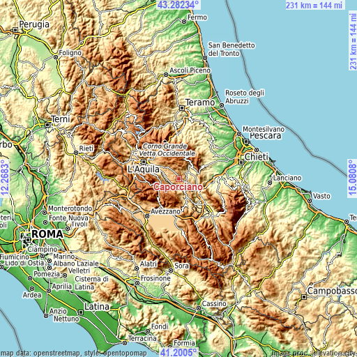 Topographic map of Caporciano