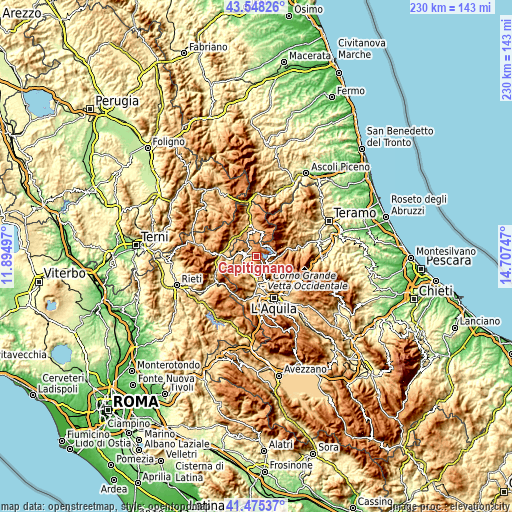 Topographic map of Capitignano