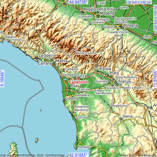 Topographic map of Capannori