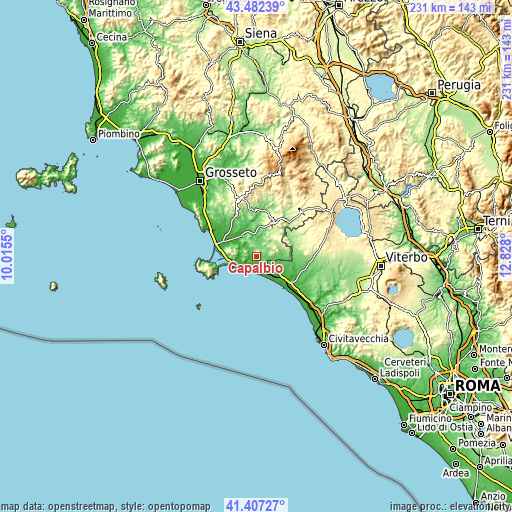 Topographic map of Capalbio