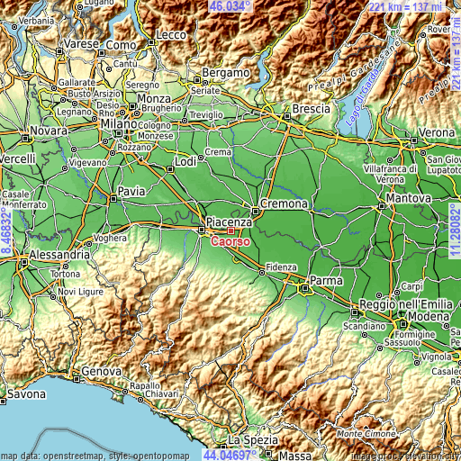 Topographic map of Caorso