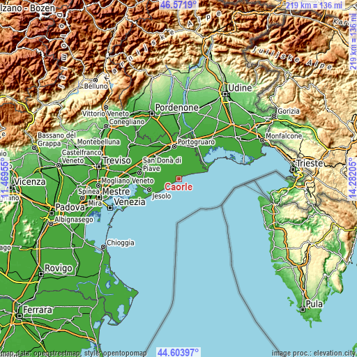 Topographic map of Caorle