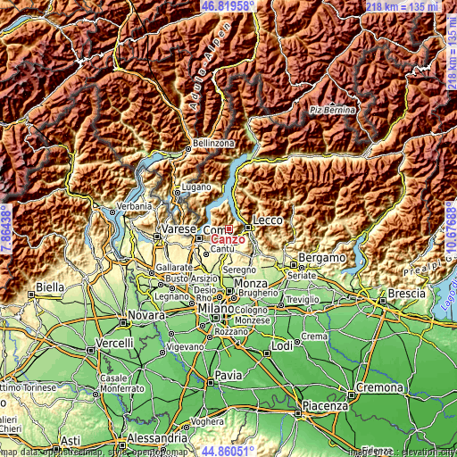 Topographic map of Canzo