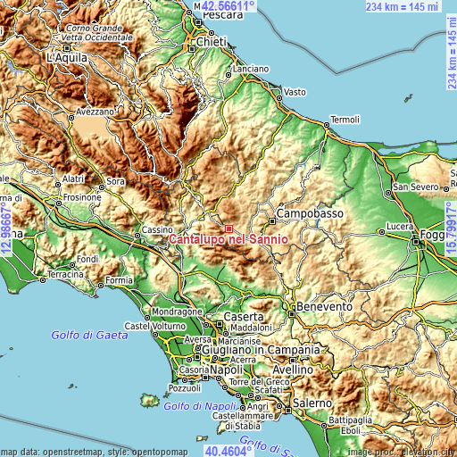 Topographic map of Cantalupo nel Sannio