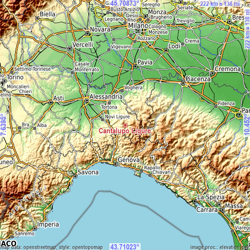 Topographic map of Cantalupo Ligure