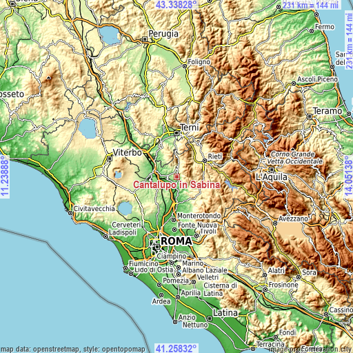 Topographic map of Cantalupo in Sabina